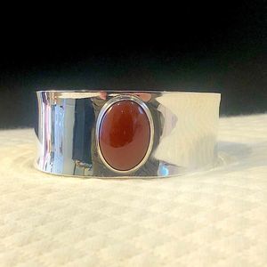 TAXCO Carnelian Cabochon Sterling Silver Cuff Bracelet